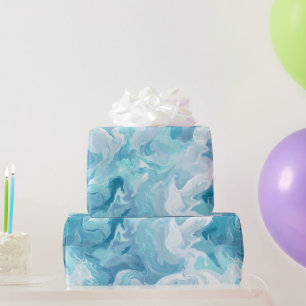 Vloeibare Oceaan Aqua Blauwe Drift Witte Abstracte Cadeaupapier