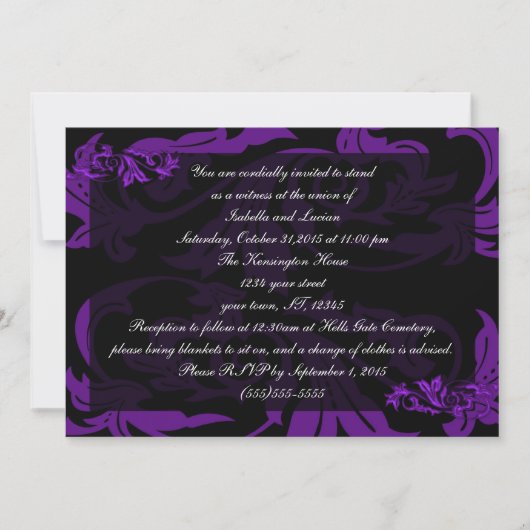 Vloeibare Paarse Damask Gothic Weddenschap Kaart (Voorkant)