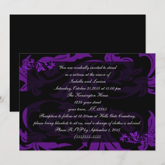 Vloeibare Paarse Damask Gothic Weddenschap Kaart (Voorkant / Achterkant)