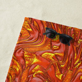 Vloeibare rode textuur met schoppen van geel strandlaken