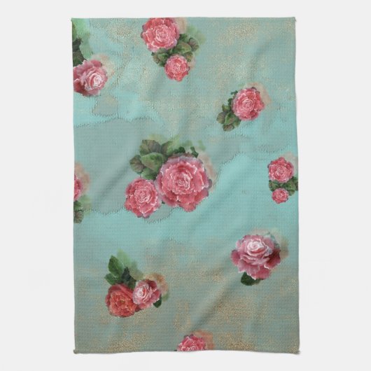 Vloeibare Rozen lichtblauw roze nostalgie Theedoek (Verticaal)