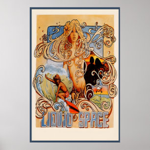 Vloeibare Ruimte Jaren 70 Tijdperk Surf Illustrati Poster