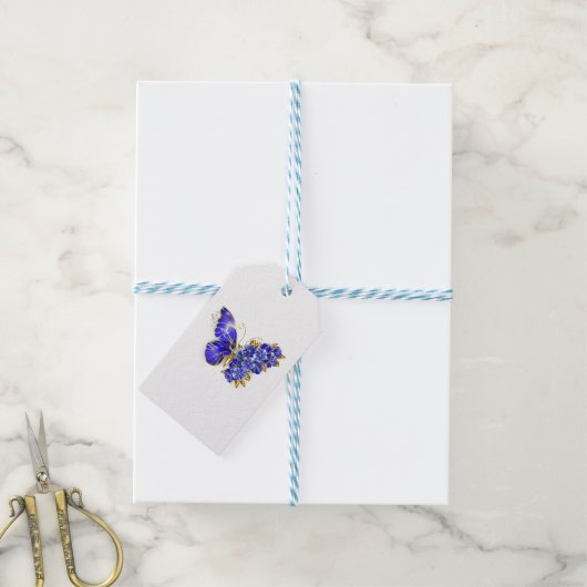 Vloeibare saffiervlinder cadeaulabel (Met Touw)