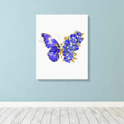 Vloeibare saffiervlinder canvas afdruk (Insitu (Houten vloer))