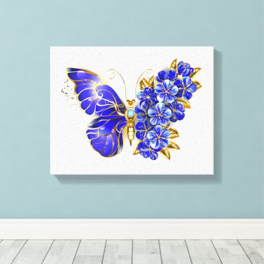 Vloeibare saffiervlinder canvas afdruk (Insitu (Houten vloer))