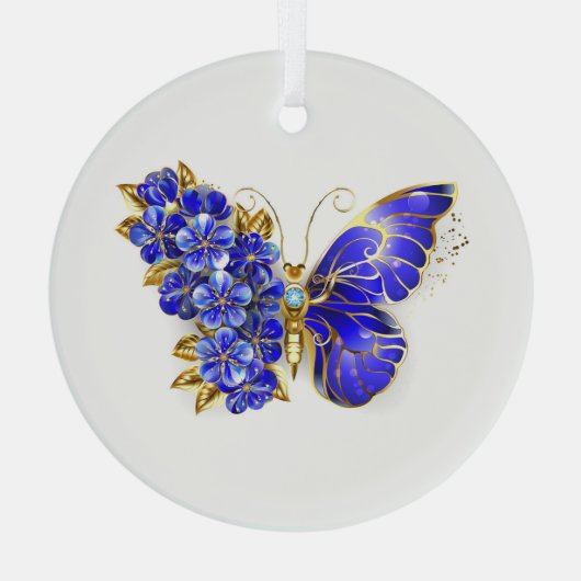 Vloeibare saffiervlinder glas ornament (Achterkant)