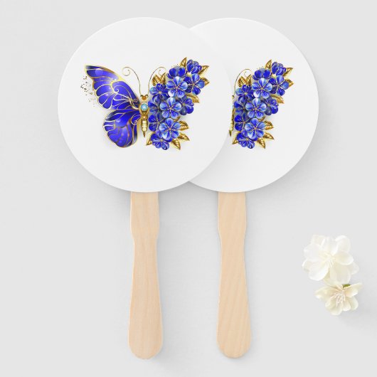 Vloeibare saffiervlinder handwaaier (Voorkant en achterkant)
