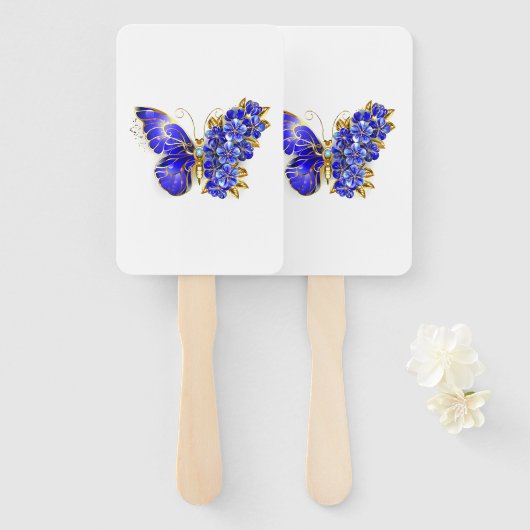 Vloeibare saffiervlinder handwaaier (Voorkant en achterkant)