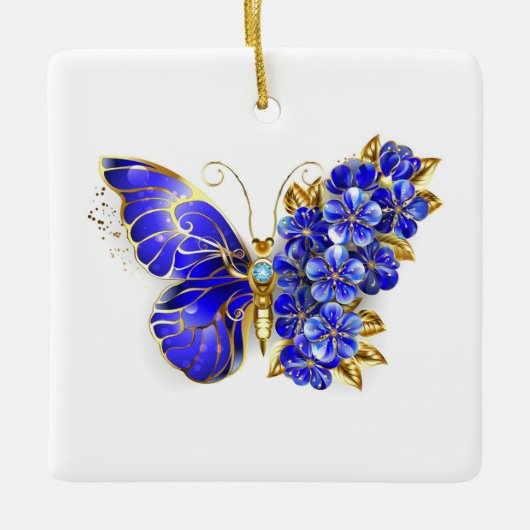 Vloeibare saffiervlinder keramisch ornament (Voorkant)