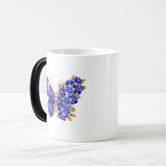 Vloeibare saffiervlinder magische mok (Voorkant links)