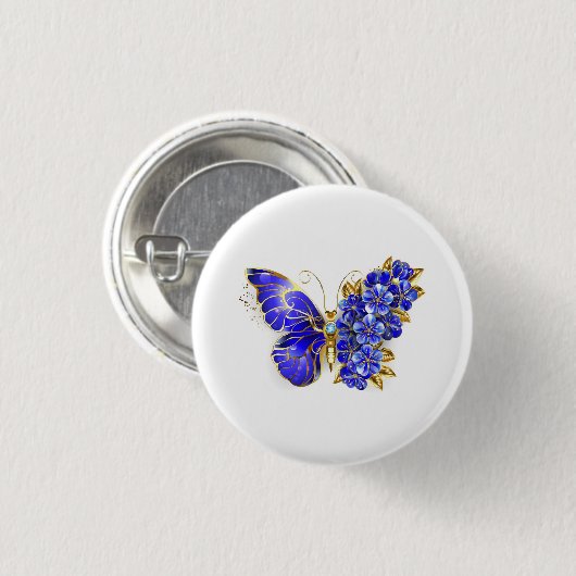 Vloeibare saffiervlinder ronde button 3,2 cm (Voorkant /achterkant)