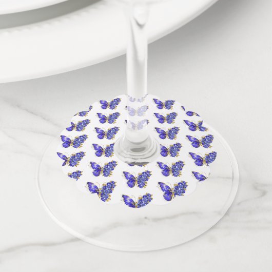 Vloeibare saffiervlinder wijnglaslabel (Dichtbij)