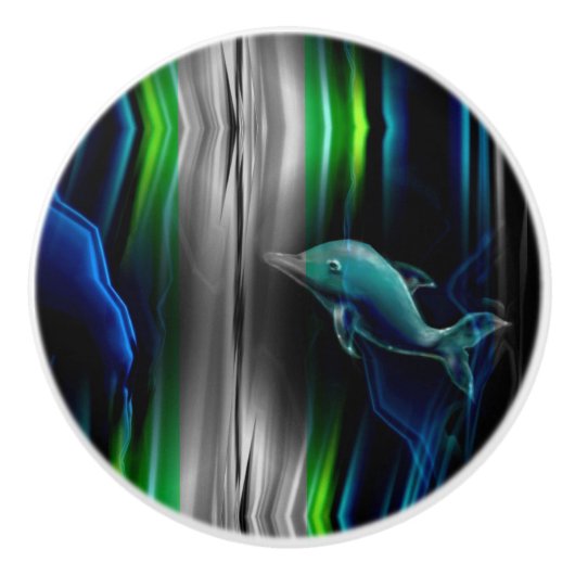 Vloeibare trillingen Dolphin Neon Ceramic Knob. Keramische Knop (Voorkant)