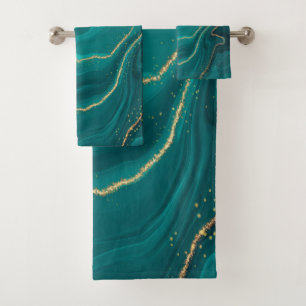 vloeibare turquoise marmer met gouden achtergrond bad handdoek