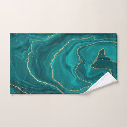vloeibare turquoise marmer met gouden achtergrond bad handdoek (Handdoek)