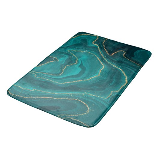 vloeibare turquoise marmer met gouden achtergrond badmat (Gekanteld)