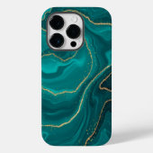 vloeibare turquoise marmer met gouden achtergrond Case-Mate iPhone case (Achterkant)