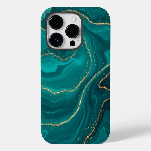 vloeibare turquoise marmer met gouden achtergrond Case-Mate iPhone case (Achterkant)