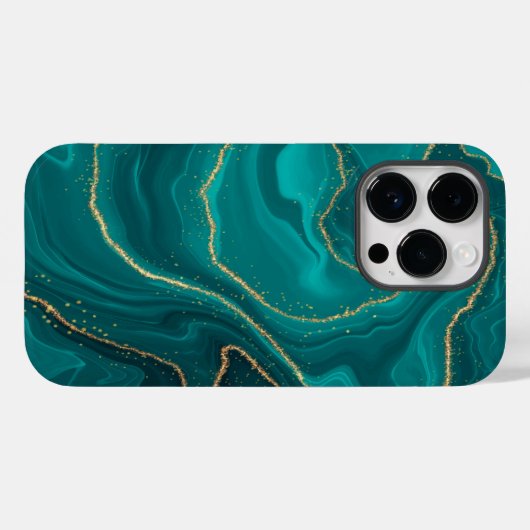 vloeibare turquoise marmer met gouden achtergrond Case-Mate iPhone case (Achterkant (horizontaal))