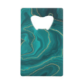 vloeibare turquoise marmer met gouden achtergrond creditkaart flessenopener (Achterkant)
