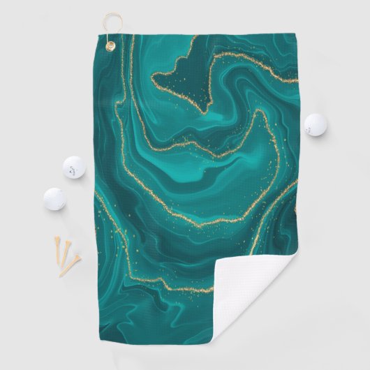 vloeibare turquoise marmer met gouden achtergrond golfhanddoek (Insitu)