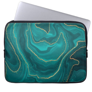 vloeibare turquoise marmer met gouden achtergrond laptop sleeve