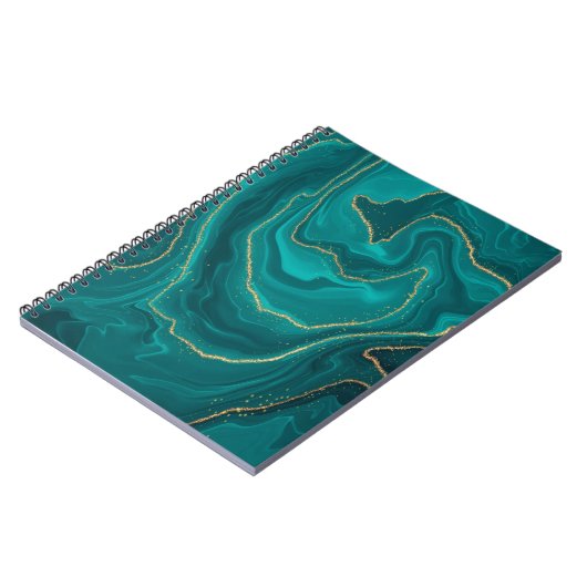 vloeibare turquoise marmer met gouden achtergrond notitieboek (Linkerzijde)