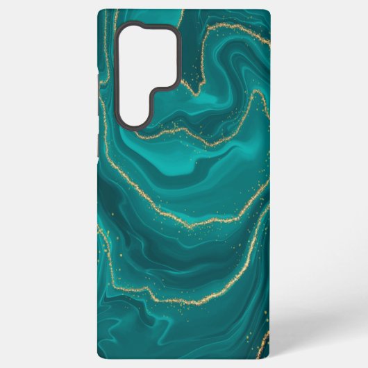 vloeibare turquoise marmer met gouden achtergrond samsung galaxy hoesje (Achterkant)