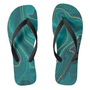 vloeibare turquoise marmer met gouden achtergrond teenslippers