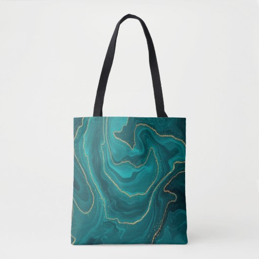 vloeibare turquoise marmer met gouden achtergrond tote bag (Voorkant)
