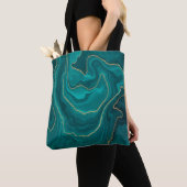 vloeibare turquoise marmer met gouden achtergrond tote bag (Dichtbij)