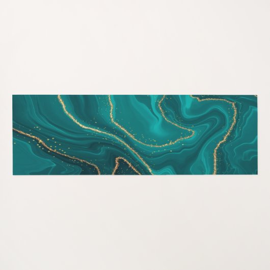 vloeibare turquoise marmer met gouden achtergrond yogamat (Achterkant (horizontaal))