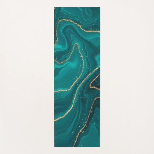 vloeibare turquoise marmer met gouden achtergrond yogamat (Voorkant)