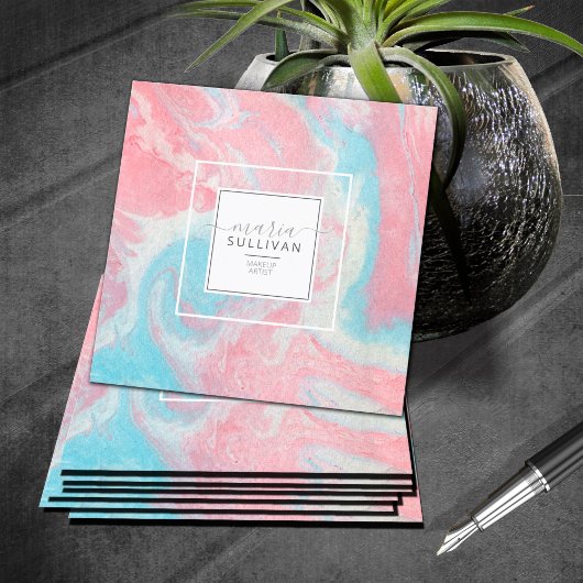 Vloeibare verf Abstract roze/blauw ID797 Vierkante Visitekaartje