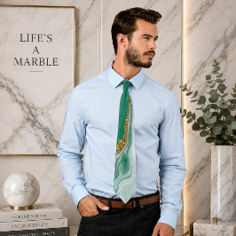 Vloeibare Wervel Marmer Groen en Goud Necktie Stropdas