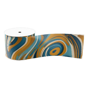 Vloeibare werveling oker blauw trippy patroon grosgrain lint
