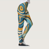 Vloeibare werveling oker blauw trippy patroon leggings (Rechts)
