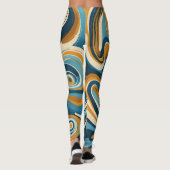 Vloeibare werveling oker blauw trippy patroon leggings (Achterkant)