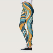 Vloeibare werveling oker blauw trippy patroon leggings (Links)