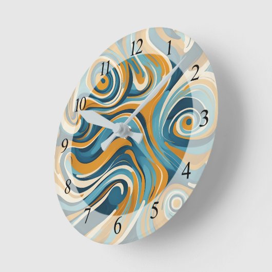 Vloeibare werveling oker blauw trippy patroon ronde klok (Hoek)