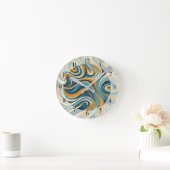 Vloeibare werveling oker blauw trippy patroon ronde klok (Huis)