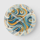 Vloeibare werveling oker blauw trippy patroon ronde klok (Voorkant)