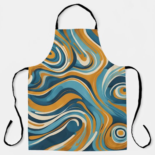 Vloeibare werveling oker blauw trippy patroon schort (Voorkant)