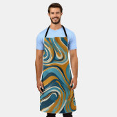 Vloeibare werveling oker blauw trippy patroon schort (Gedragen)