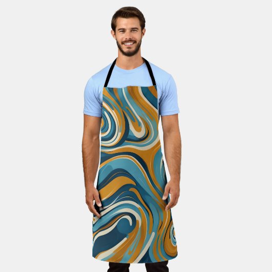 Vloeibare werveling oker blauw trippy patroon schort (Gedragen)