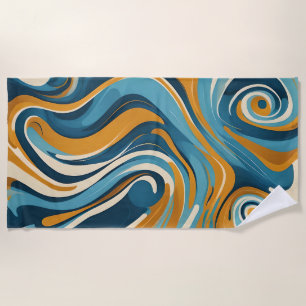Vloeibare werveling oker blauw trippy patroon strandlaken