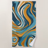 Vloeibare werveling oker blauw trippy patroon strandlaken (Voorkant)