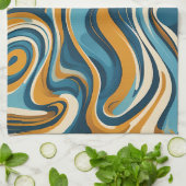 Vloeibare werveling oker blauw trippy patroon theedoek (Gevouwen)