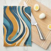 Vloeibare werveling oker blauw trippy patroon theedoek (Quarter Fold)