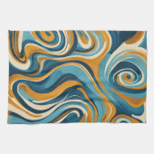 Vloeibare werveling oker blauw trippy patroon theedoek (Horizontaal)